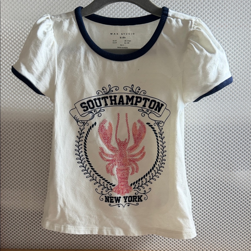Max Studio Kids White Tee with Red Lobster Graphic